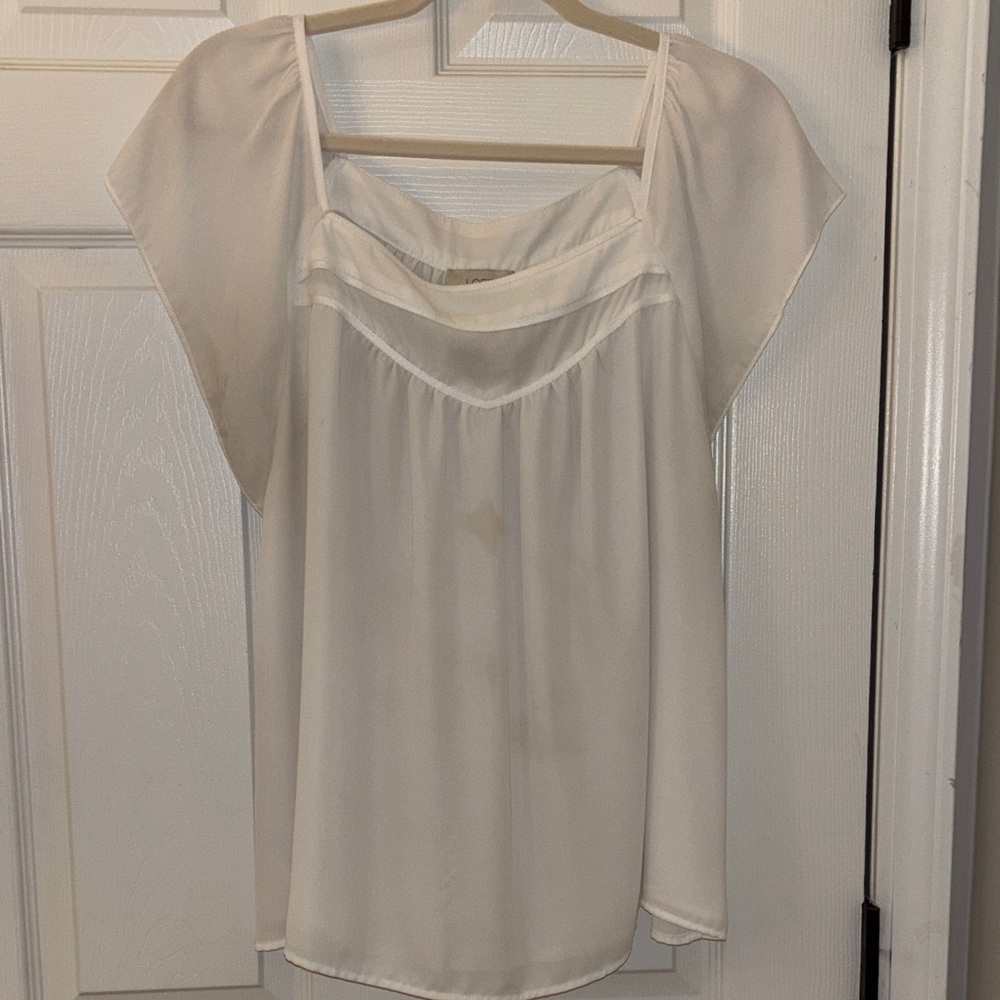 LOFT White Flutter Sleeve Blouse -L